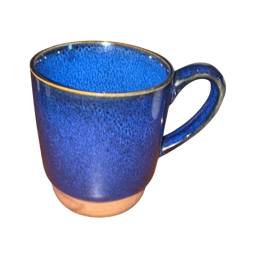 Vintage Blue Glazed Ceramic Mug By Rhiems OVERSIZE With Gold Rim & Handle